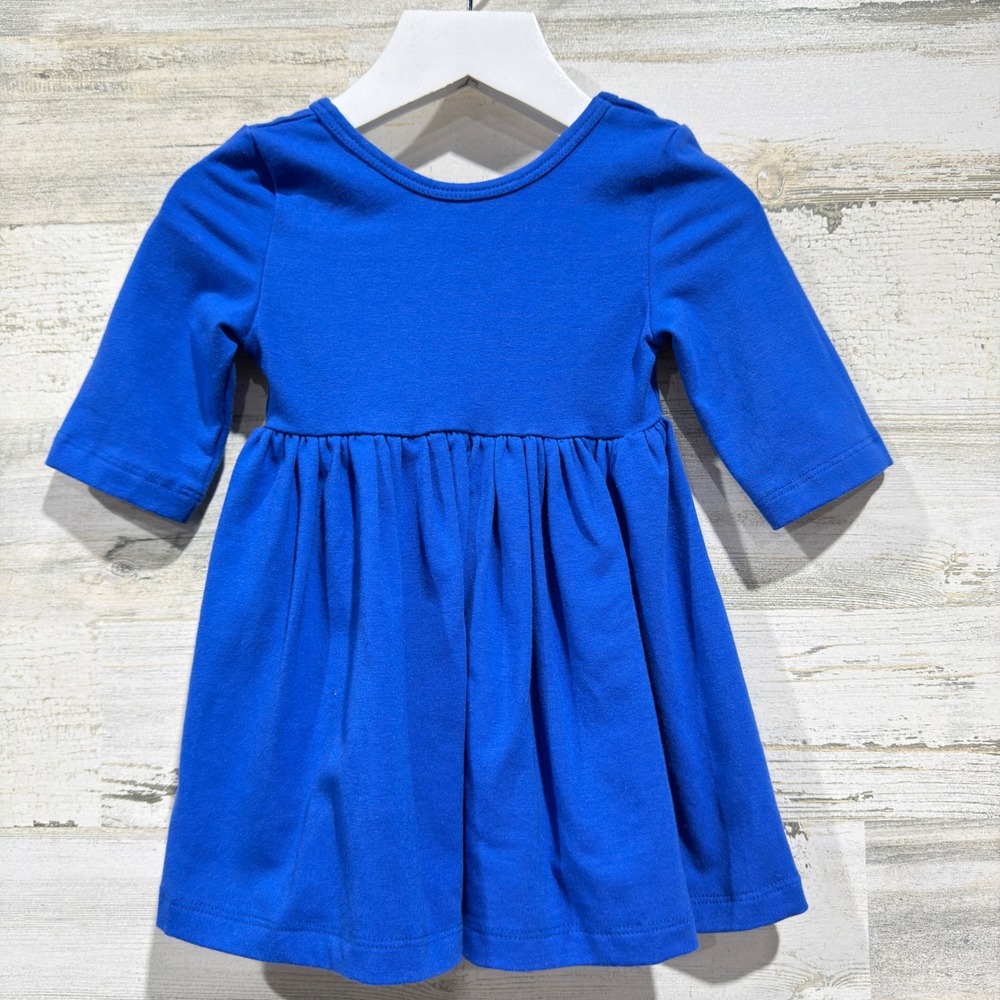 Mila and Rose Twirl Dress Girls 6-12M Blue Long Sleeve Solid Basic EUC